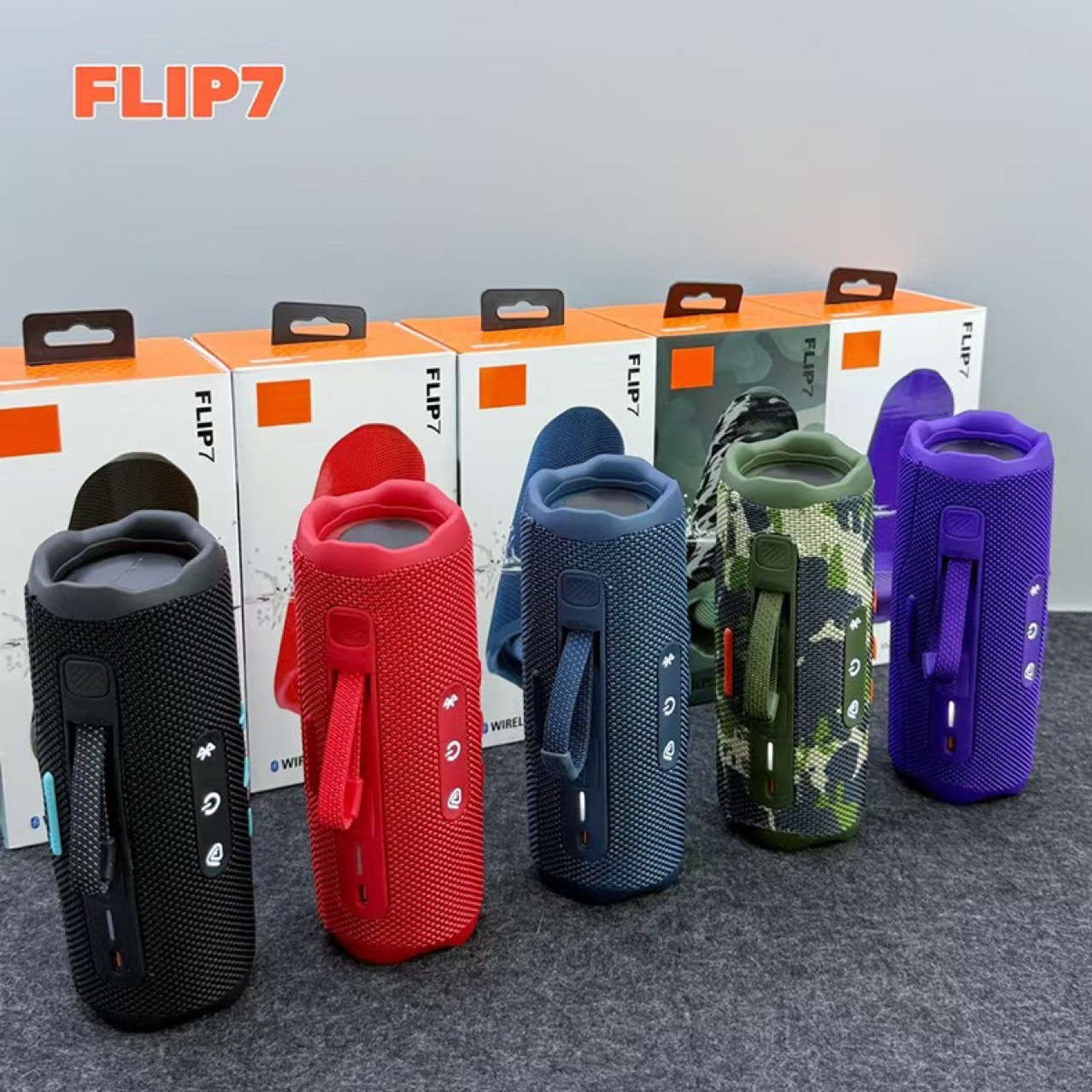 Top with Flip7 portable Bluetooth speaker sound, Flip7 powerful sound and deep heavy bass, IPX6 waterproof and dust-proof speakers