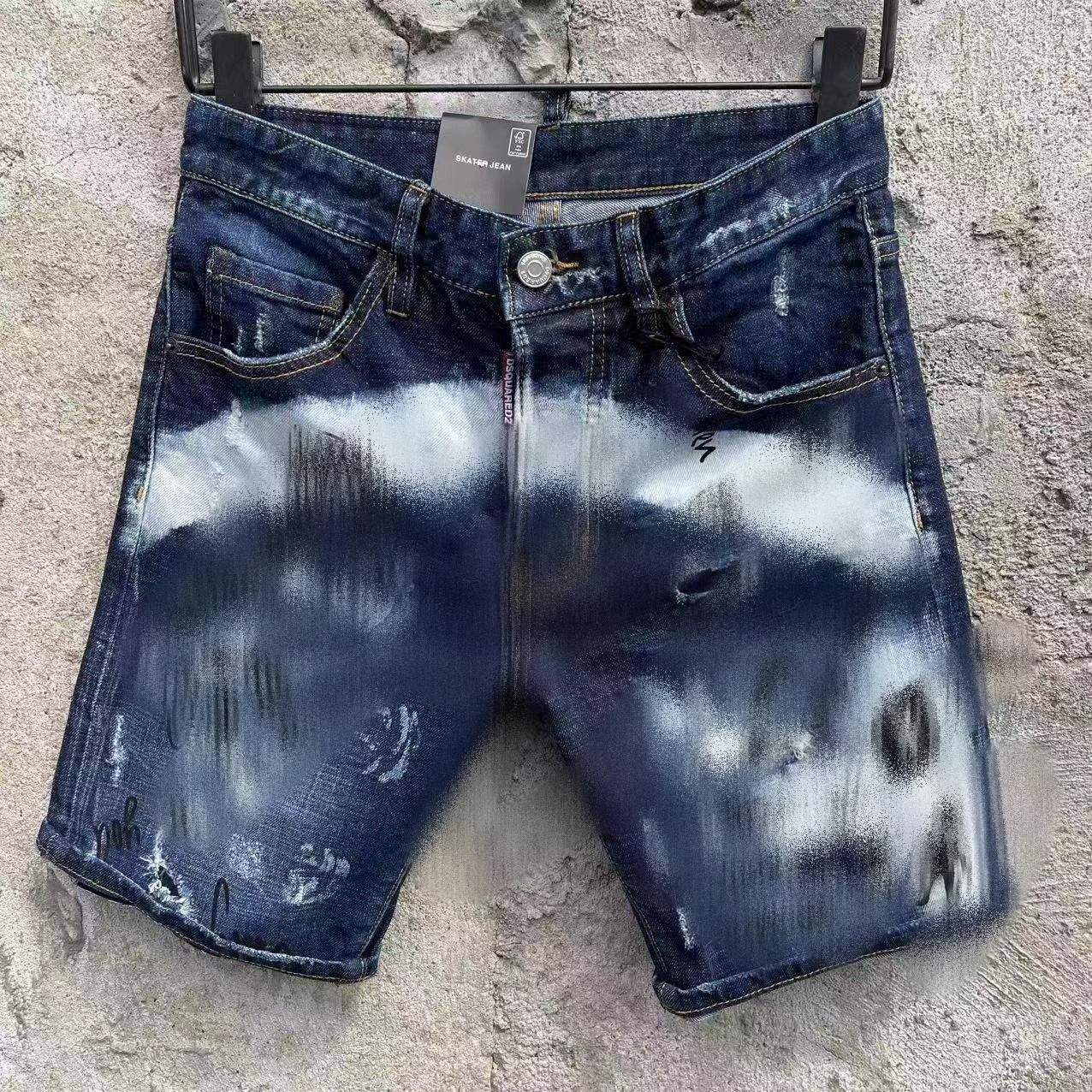 Mens Jeans Wholesale 2021 Korean Fashion Men Casual Beggar Hole Denim Shorts Brand Printed Patch Ripped Short Pants09