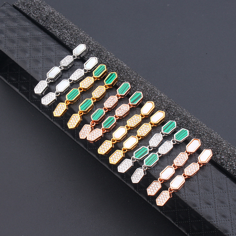 Creative Fashion Geometric Honeycomb Necklace Earrings Set Versatile Gold-Plated Colorful Stone Women's Elegant Sweater Chain Wholesale