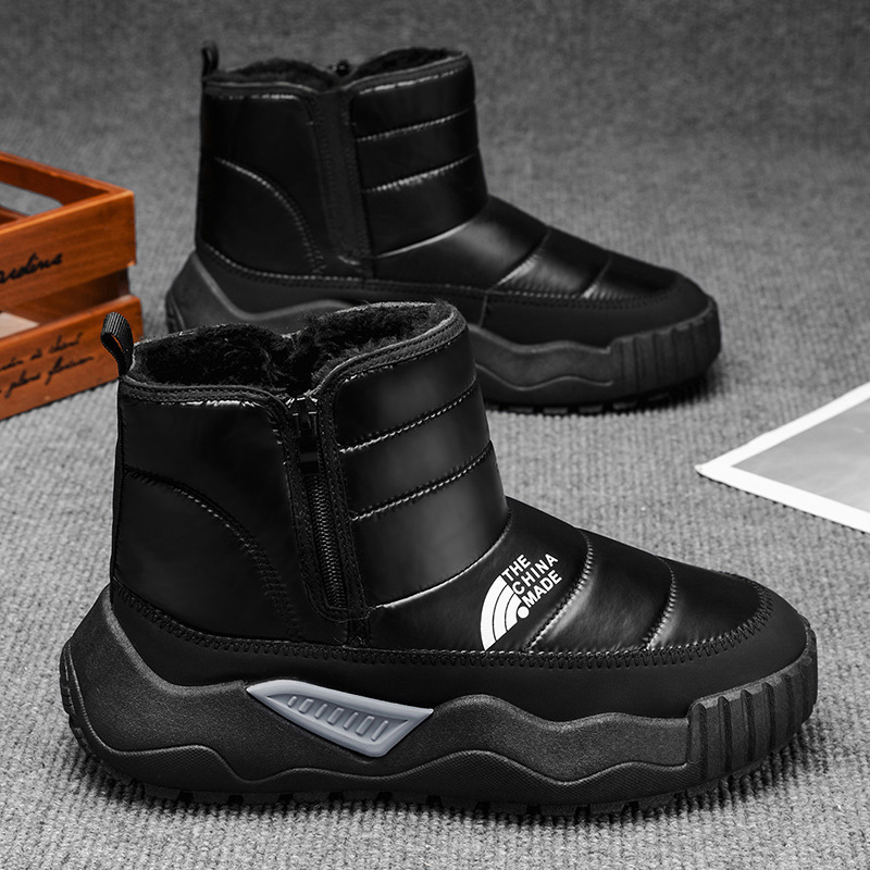 Free Shipping Winter New Design Lined Thickened Warm Snow Boots Mens Casual Boots Fashion Trend High Top Cotton Boots Black Silver Hot Sale Size 39-44