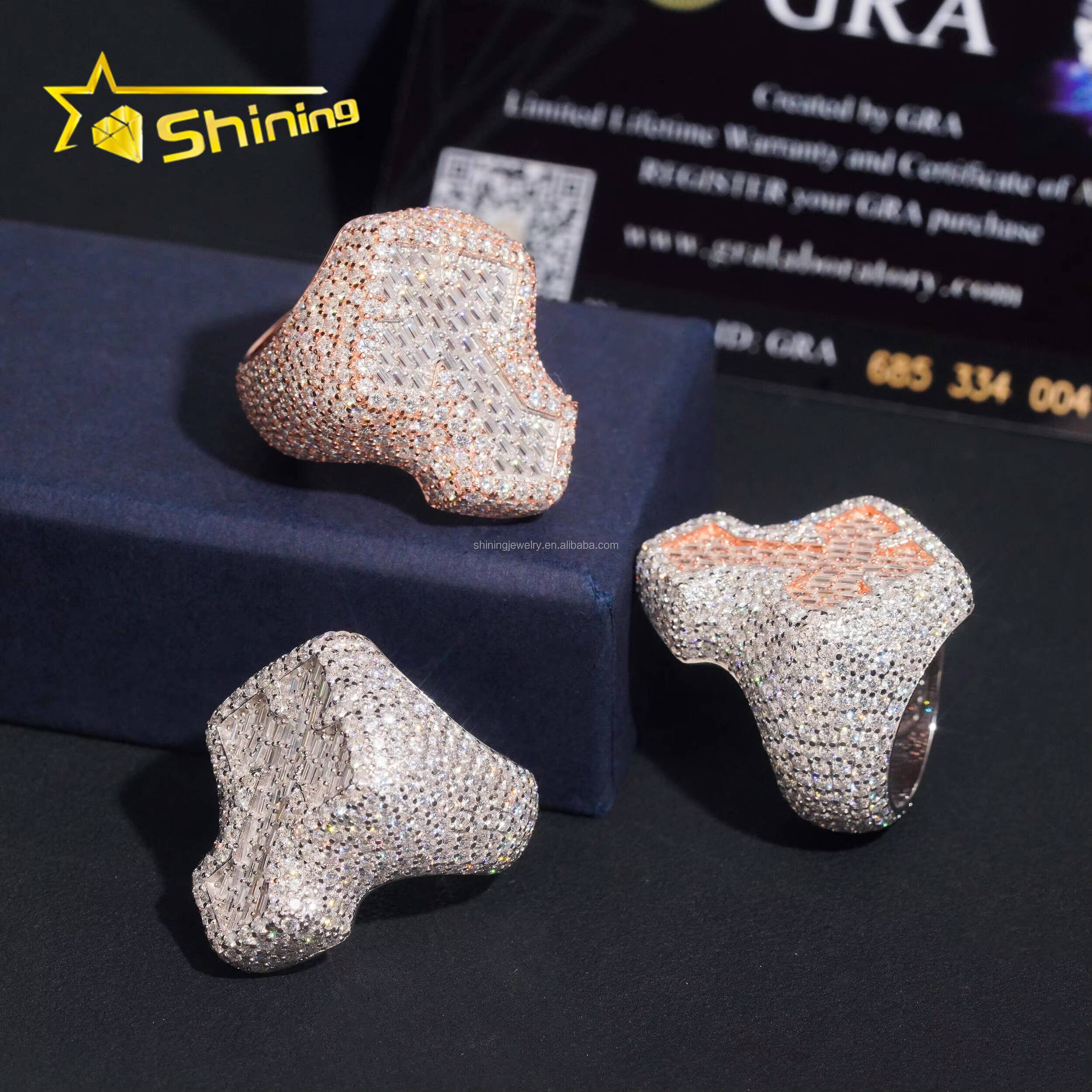Bulk Stock Wholesale Price Hip Hop Fire Jewelry Man S925 Solid Silver Iced Out VVS1 Moissanite Diamond Cross Ring Man Gift