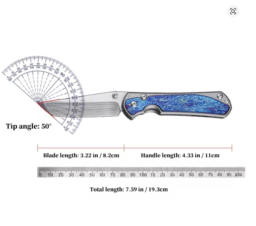 Crisp M390 Powdered Steel Pocket Knife with Holster, Lightning Pattern TC4 Titanium Handle, Camping Hunting EDC Folding Knife