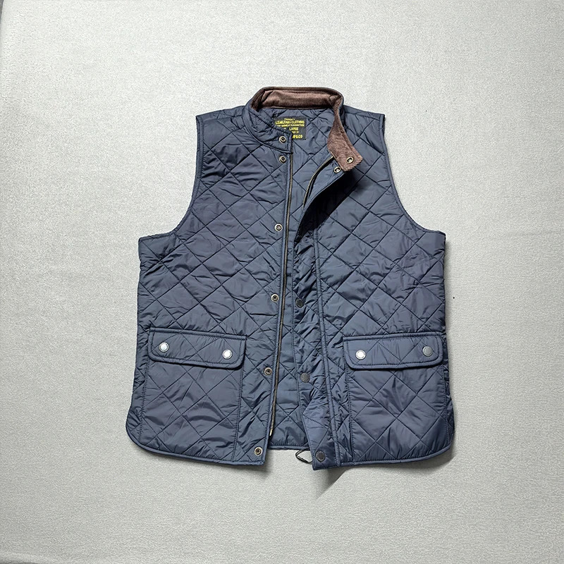 Autumn and Winter American Retro Long Sleeve Dom Quilted Vest Mens Polo Style 100 Polyester Thick Casual Multipocket Coat 251212
