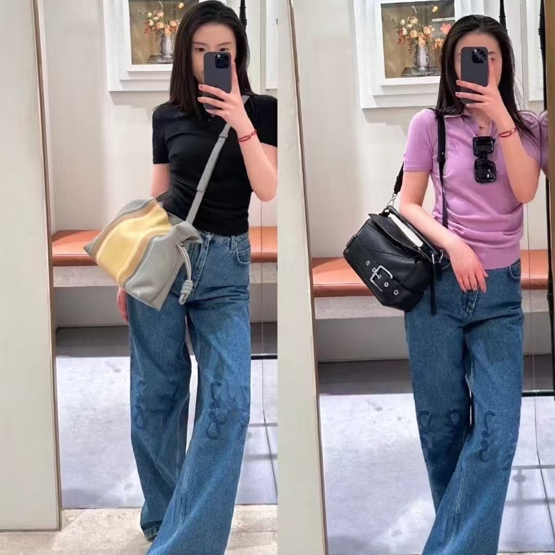 Women's new denim jeans logo letter embroidery designer long pants trousers SMLXL