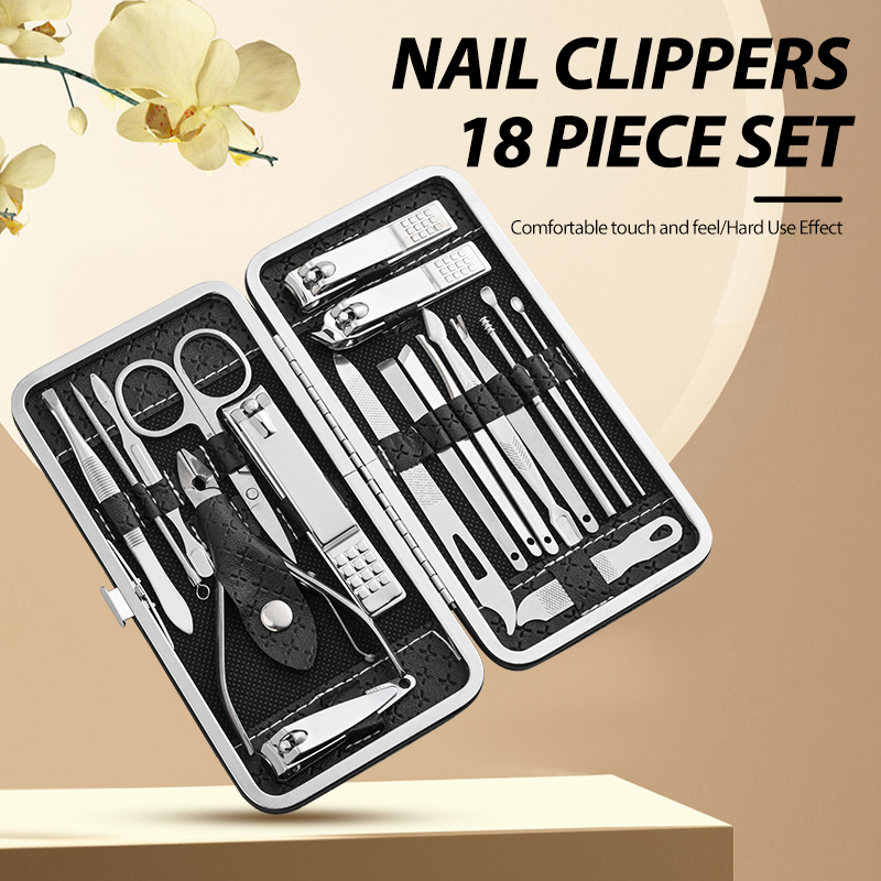 19Pcs/set Nail Clipper Set Manicure Pedicure Set Eyebrow Tweezer Stainless Steel Cutter Trimmer Dead Skin Pliers Remover Nipper Nails Scissor Tool