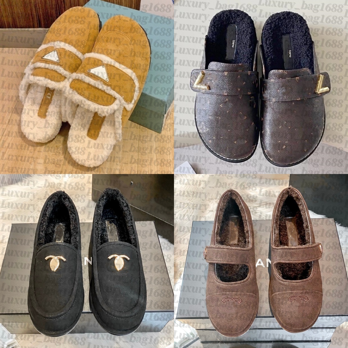 Designer Mule slippers Womens Fluffy Scuffs shoe Luxury Suede Leather Flat tazz comfortable sandal fur Moccasin slide Furry loafers sliders Outdoor Hiking shoe 10a