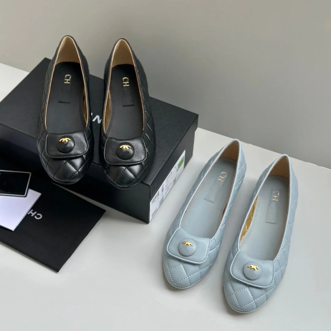 Top designer Ballet Flats Shoes Women Quilted Genuine Leather 2C Slip on Ballerina Round Toe Ladies Luxury brands Shoes High Qualit Ladies Dress Shoes De Mujer