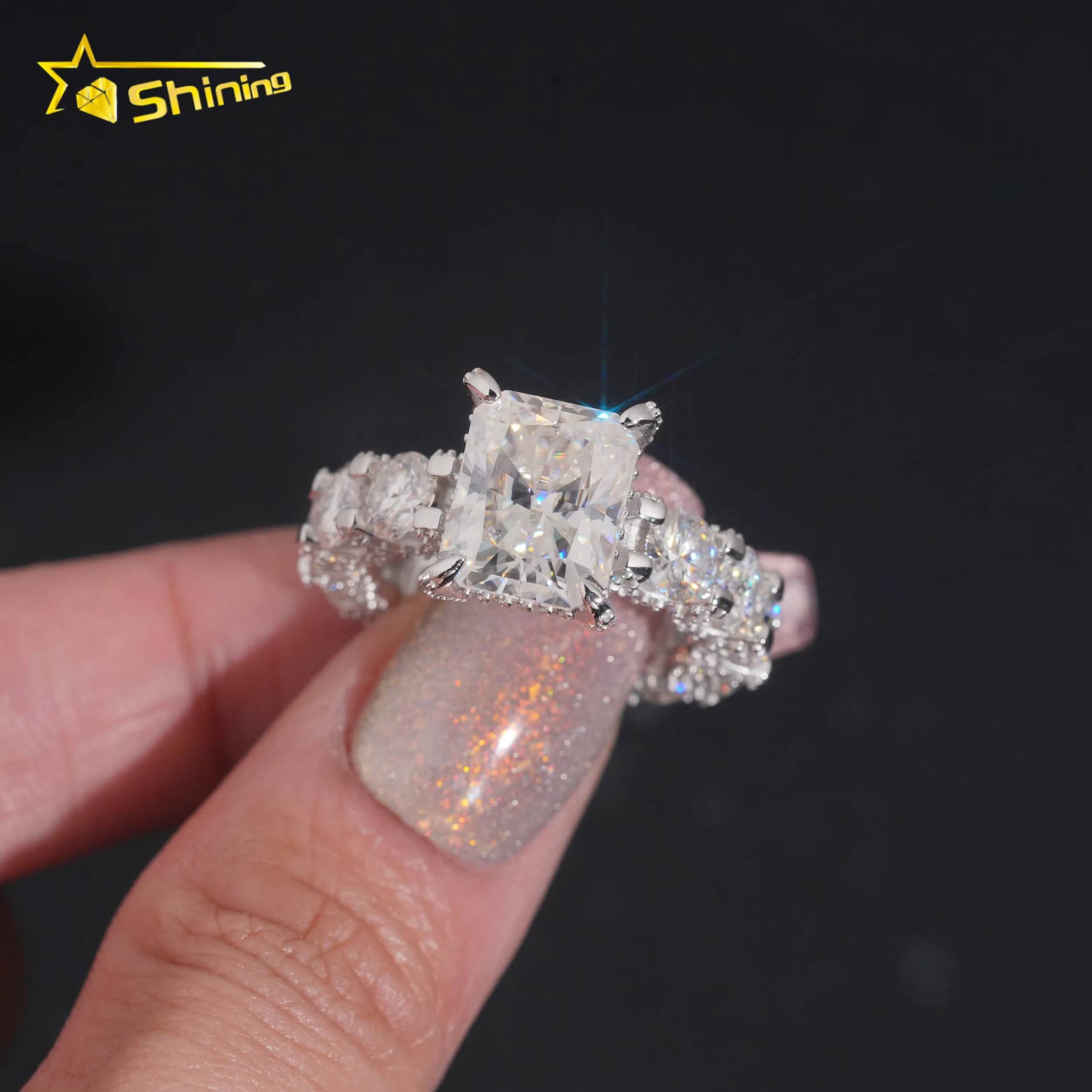 USA Warehouse Fast Shipping 925 Sterling Silver White Gold Plated Pass Diamond Test 5CT Radiant Cut Moissanite Engagement Ring