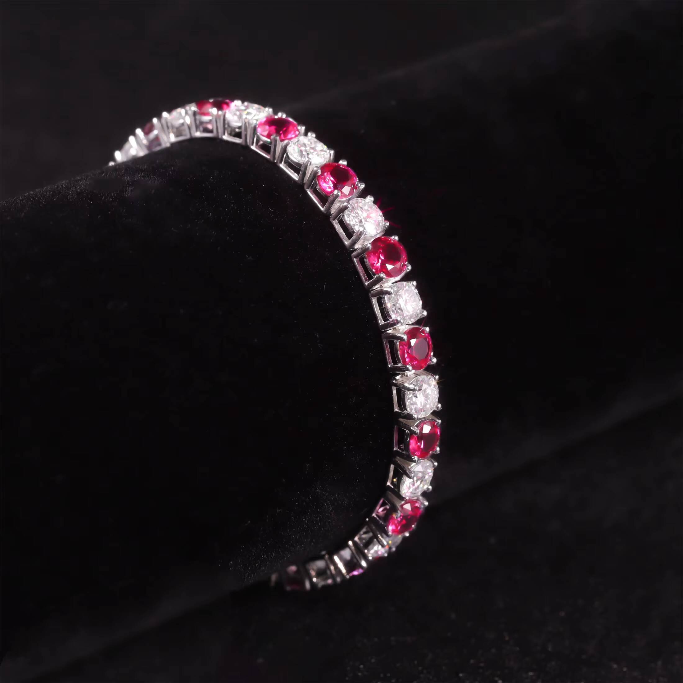 Two Tone S925 3MM 4MM 5MM Round Brilliant Cut White Moissanite Lab Grown Ruby 925 Sterling Silver Tennis Bracelet