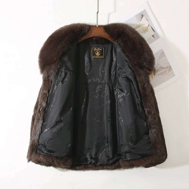 Genuine Whole 100% Real Coat With Luxury Natural Fox Collar Jacket Full Pelt Rabbit Fur Overcoat - view 4