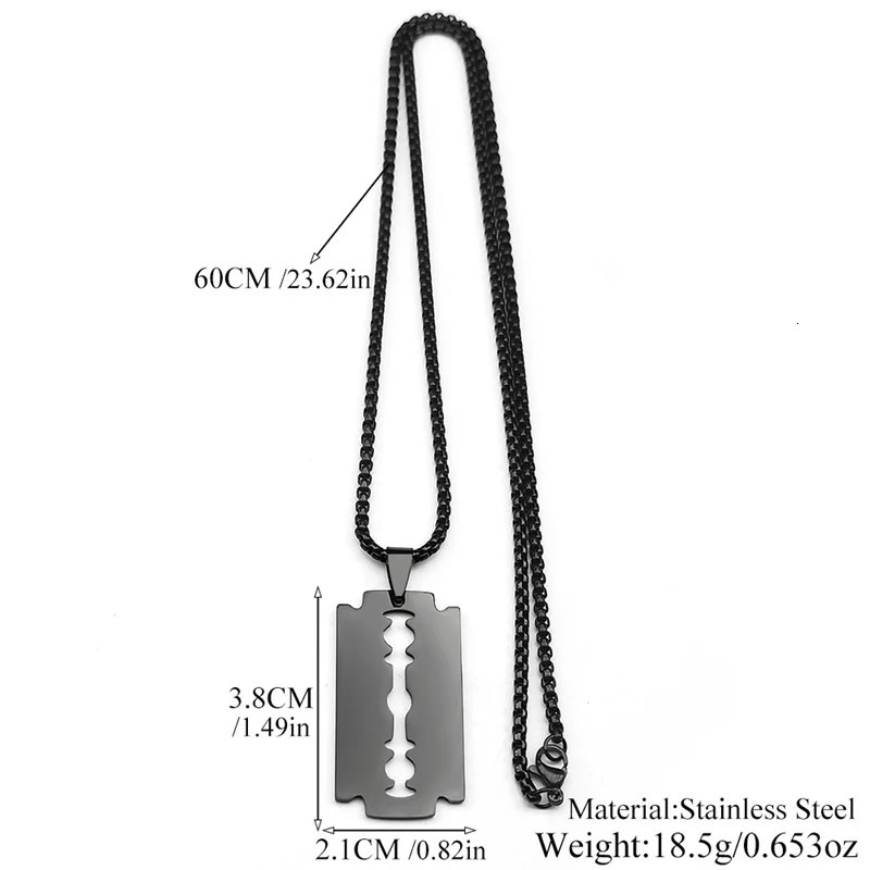 Gothic Blade Razor Pendant Necklaces Men Stainless Steel Black Goth Male Chain Necklace Grunge y2k emo Jewelry collier homme 251210