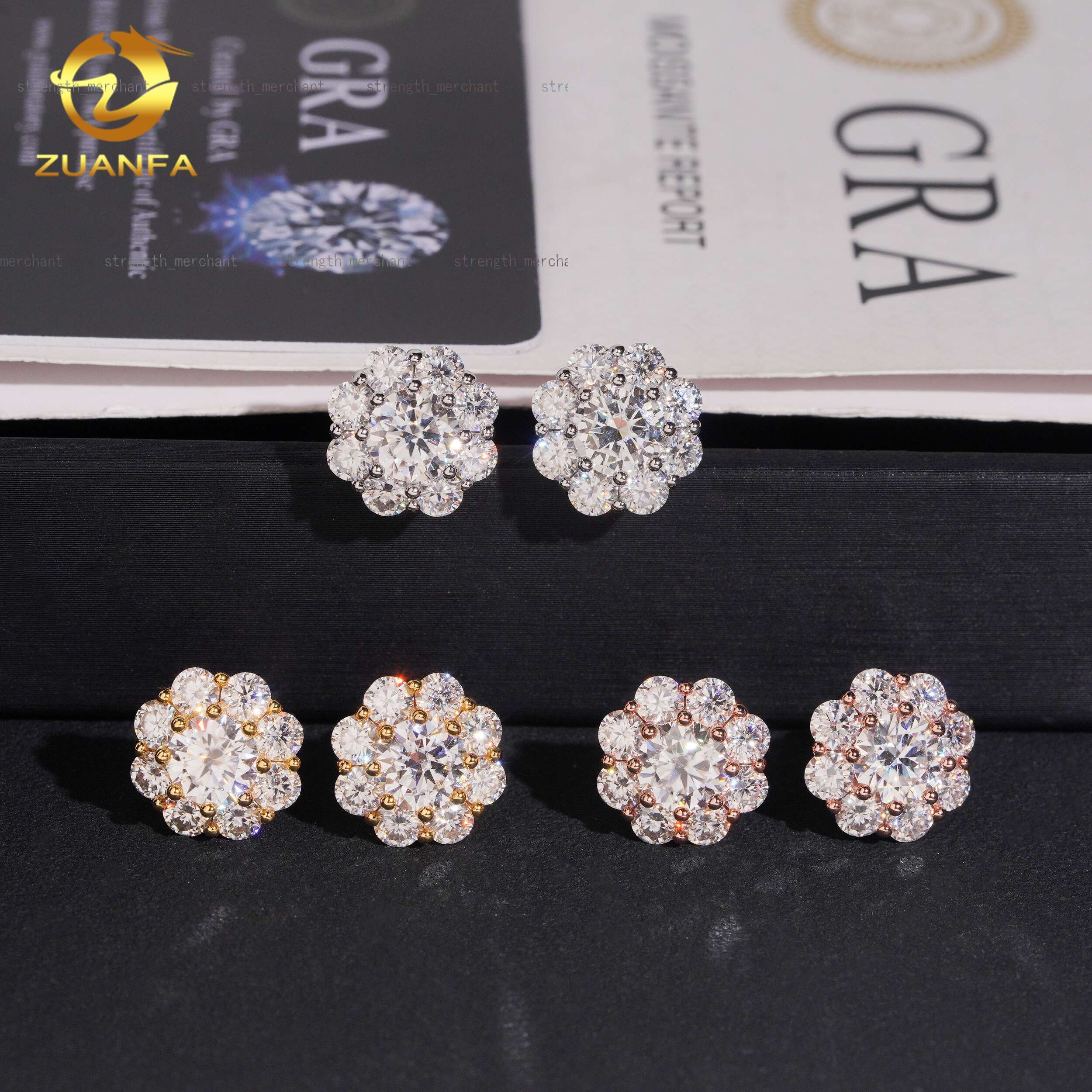 New Arrival 12mm Trendy Hip Hop Jewelry Iced Out Ear Stud VVS D Moissanite Diamond 925 Silver Flower Design Stud Earrings