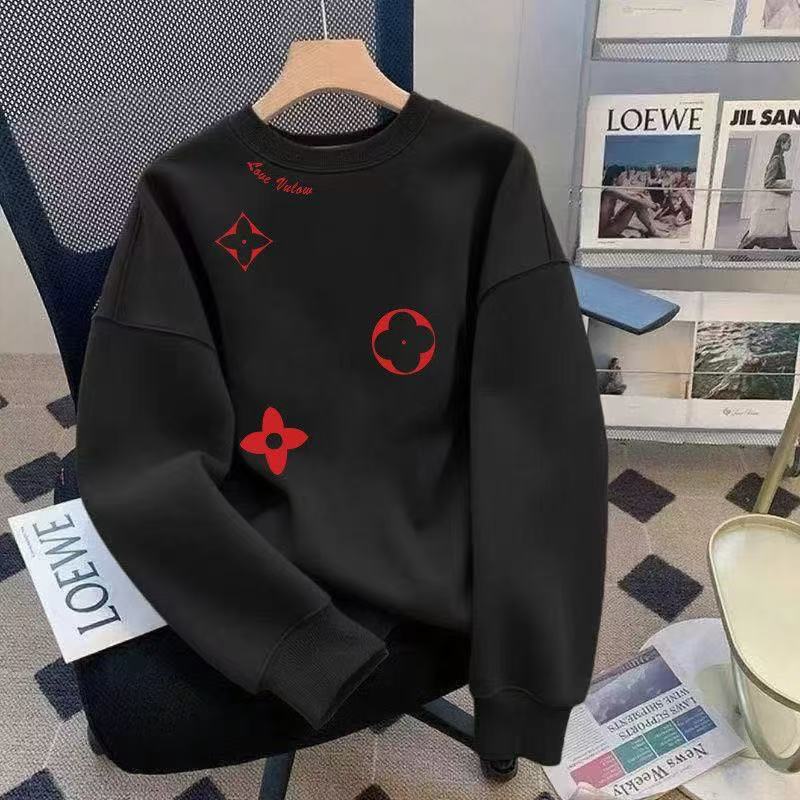 Loose plus size long sleeve outerwear shirt 2025 autumn and winter round neck sweater street wind warm printed men