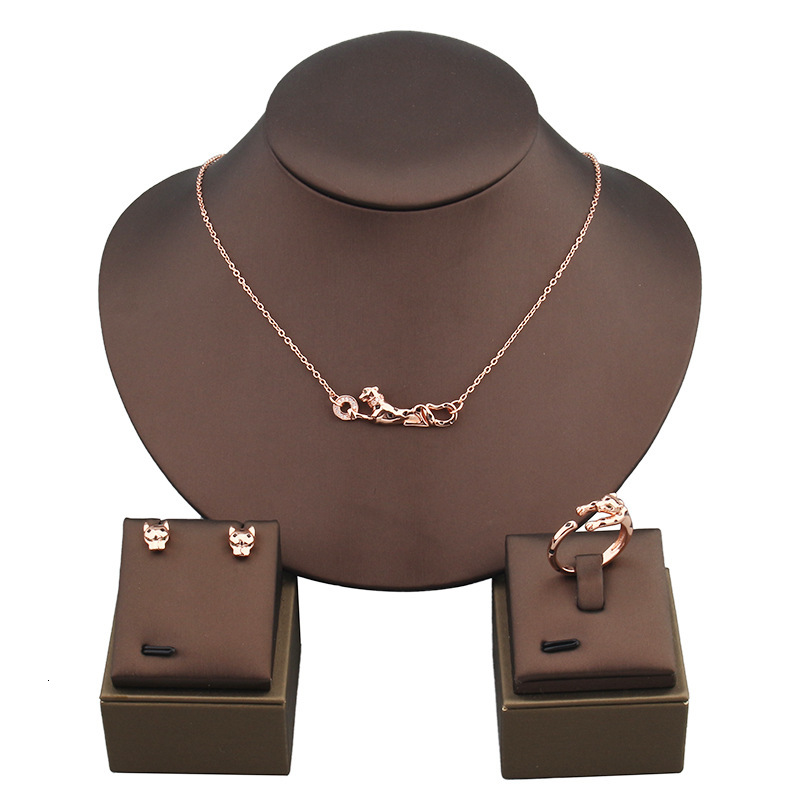 Style Leopard Spot Necklace Earrings Ring Set Women's Wedding Jewelry Female Collarbone Chain Rose Gold Jewelry