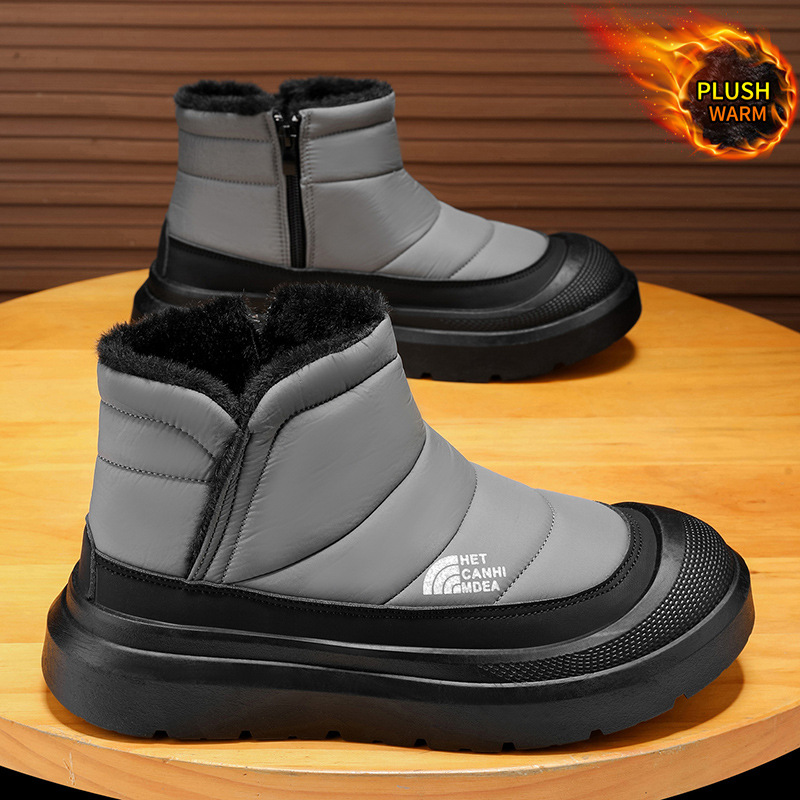 New Men Snow Boots Winter Fashion Design Large Sizes 39-46 Fur Lined Warm Cotton Boots Versatile Trendy Thick Sole High Top Zipper Slip On Shoes Free 