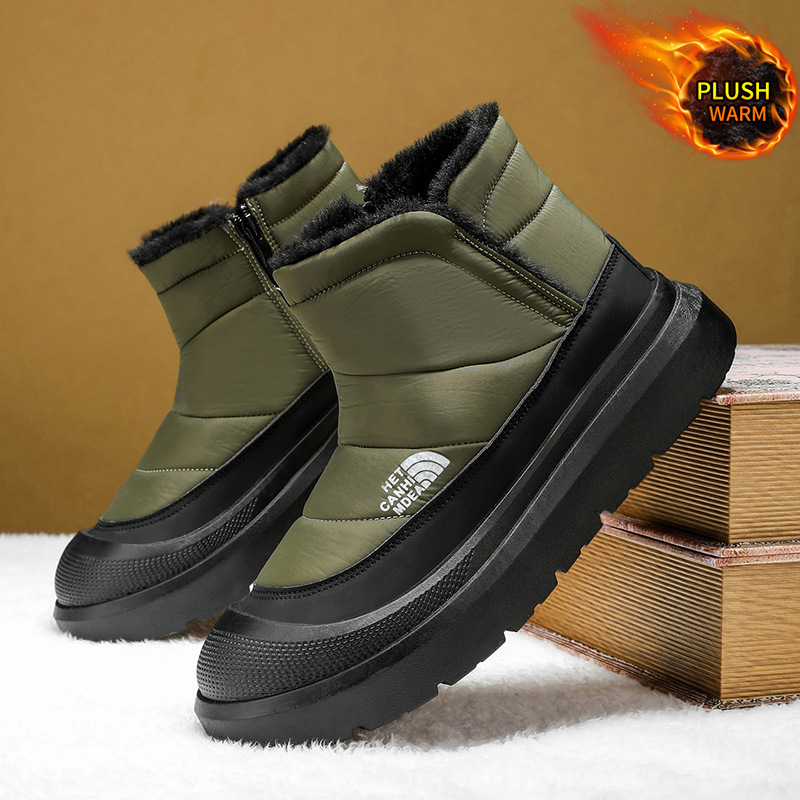 New Men Snow Boots Winter Fashion Design Large Sizes 39-46 Fur Lined Warm Cotton Boots Versatile Trendy Thick Sole High Top Zipper Slip On Shoes Free 