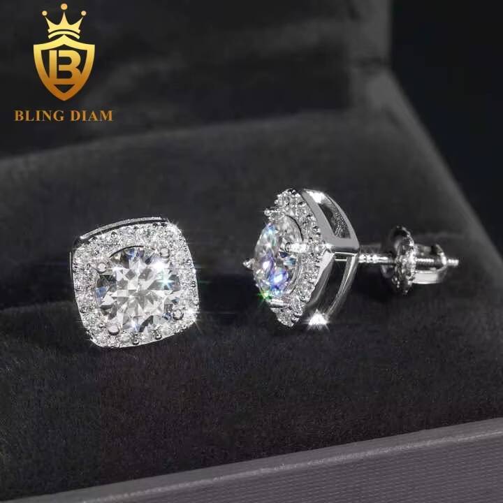 Wholesale Price 75mm Moissanite Stud Earrings 925 Sterling Silver Screw Iced Out Hip Hop Earring for Women Men