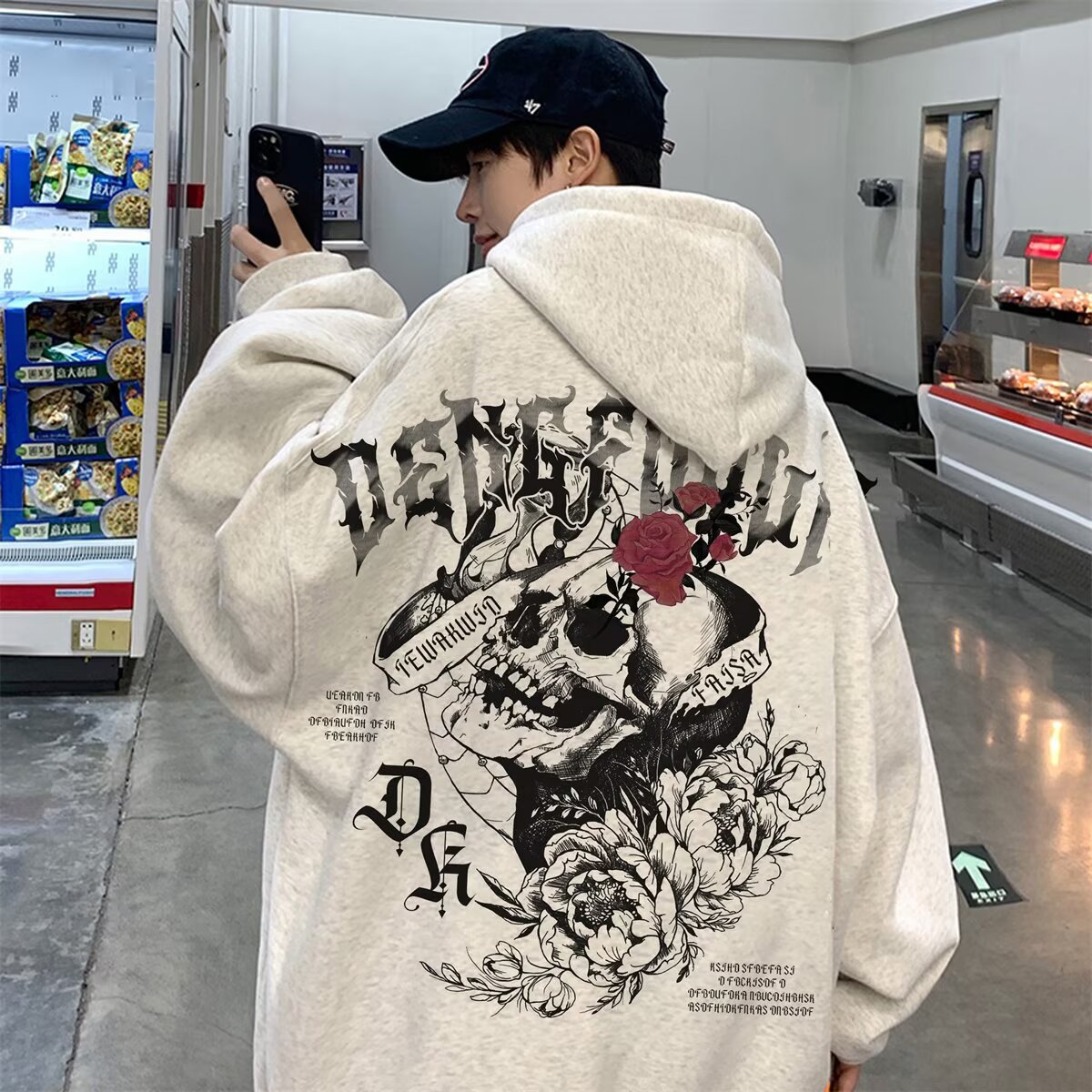 American Retro Heavyweight Hoodie for Men - Plus Size, Autumn/Winter, Fleece-lined, Chinese Streetwear Brand, Loose Fit, Unisex Top