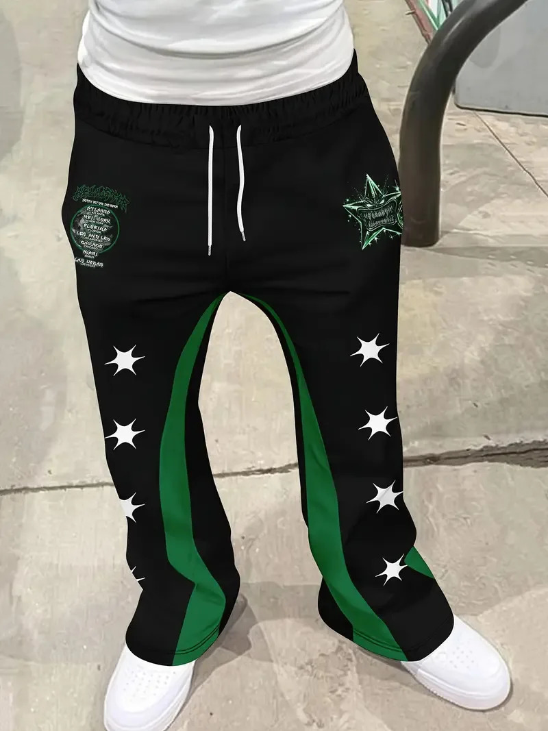 Mens Casual Street Style Trendy Cross Print Fashionable Slightly Flared Black and White Color-Block Sweatpants Men Pants 251211 - view 6