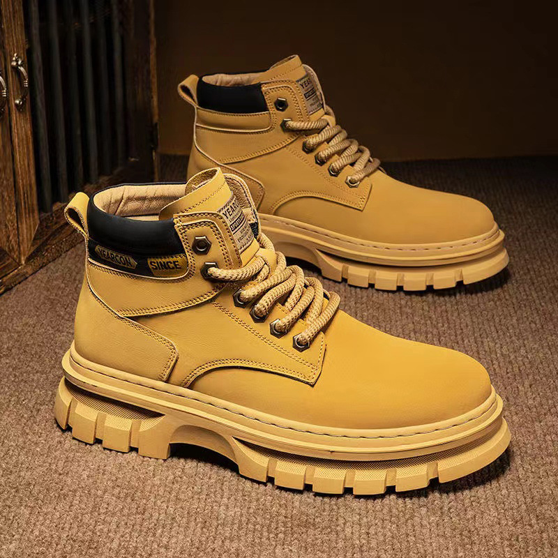 Luxury classic boots men 2026 Men's British Martin Boots, Mid Calf Work Boots High Top Casual Trendy Shoes Free Shipping