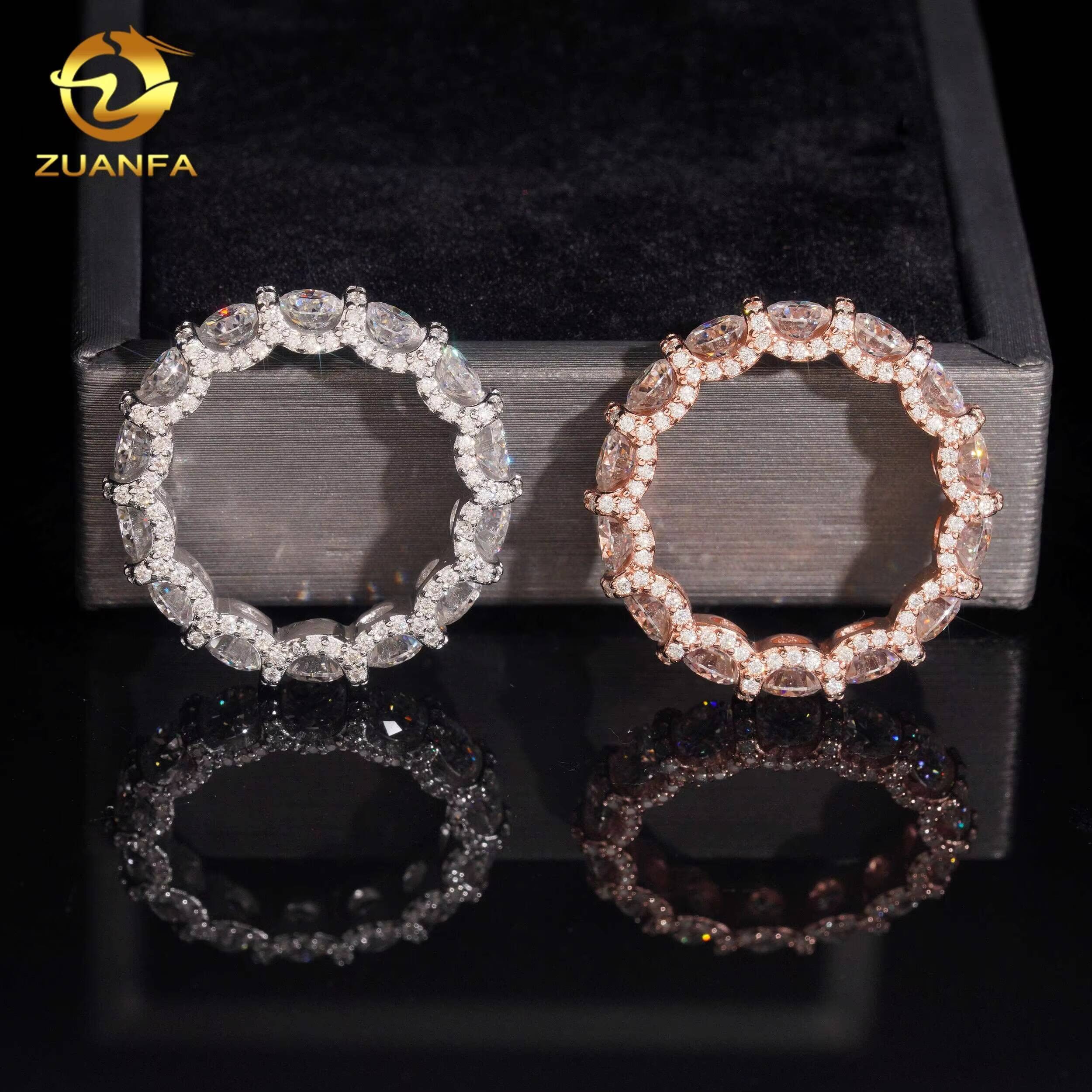 Fashion Jewelry Pass Diamond Tester Top Quality Iced Out Eternity Band 925 Sterling Silver Moissanite Rings