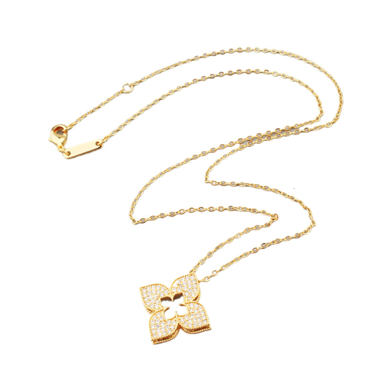 Minimalist Fresh Hollow Full Diamond Lucky Clover Necklace Jewelry Three-Piece Set Gold-Plated Earrings Ring 33 1B