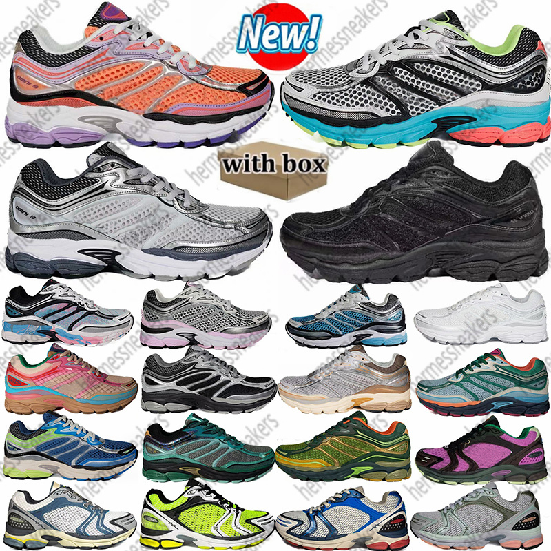 Sauconny Shoes Progrid Omni 9 Designer Shoes Sauconies Outdoor Running Shoes Shock Absorption Wear Resistant Thick Sole Grey White Navy Blue Green Sneakers With Box