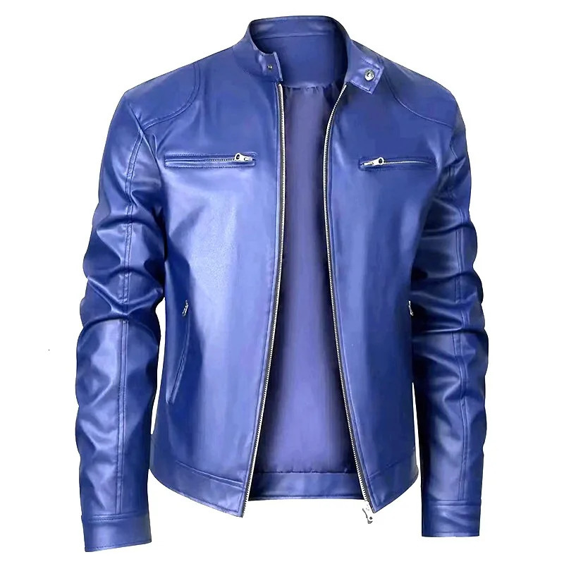 Casual High Quality Mens Slim Fit Biker Leather Jacket Stand Collar Pocket Decorated Motorcycle Style Casual Outerwear 5XL 251212