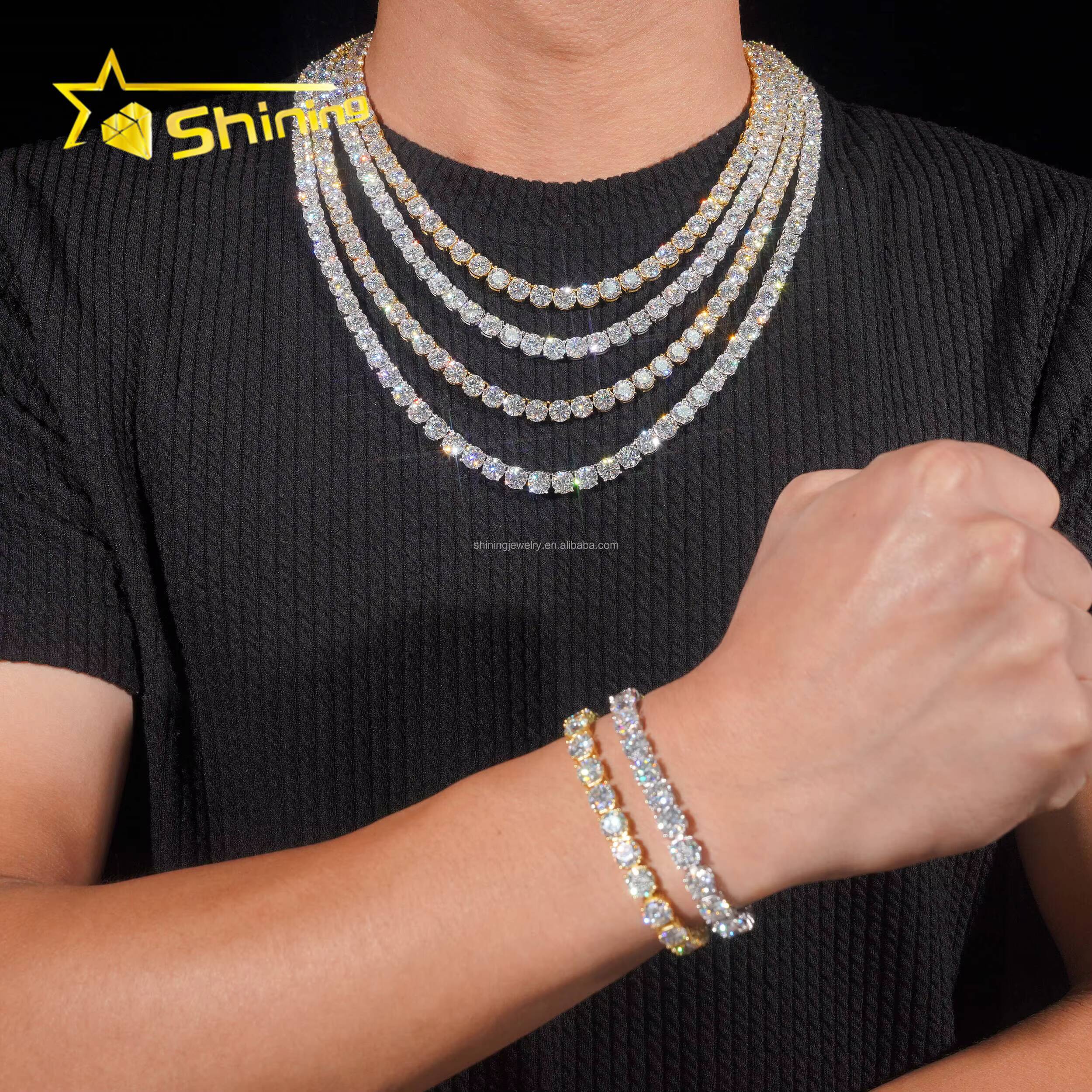 In Stock USA Warehouse 65mm Hip Hop Fashion Jewelry FL Moissanite Tennis Chains S925 Silver Iced Out Tennis Chain Bracelet