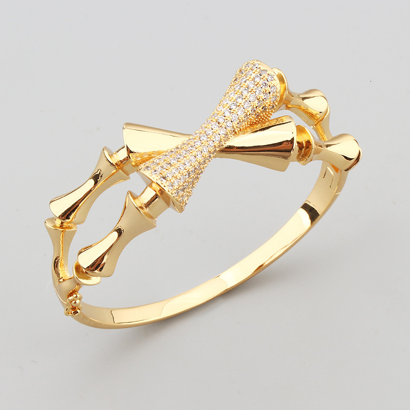 French Court Style Bamboo Knot Hollow Cross Bracelet Open Ring Women's Zircon Inlaid Jewelry