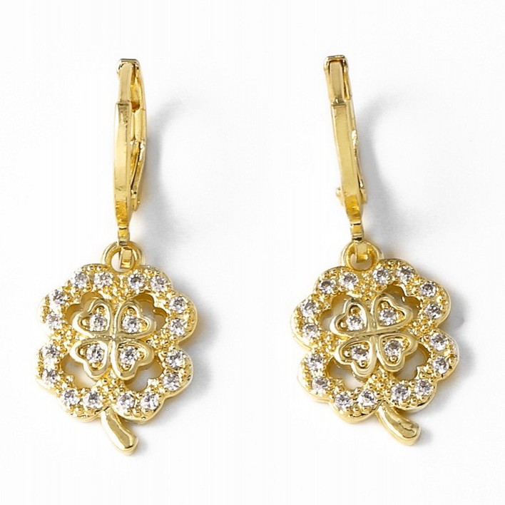 AS Jewelry New Gold Inlaid Zircon Heart Four-Leaf Clover Pendant Earrings Ear Clips era050