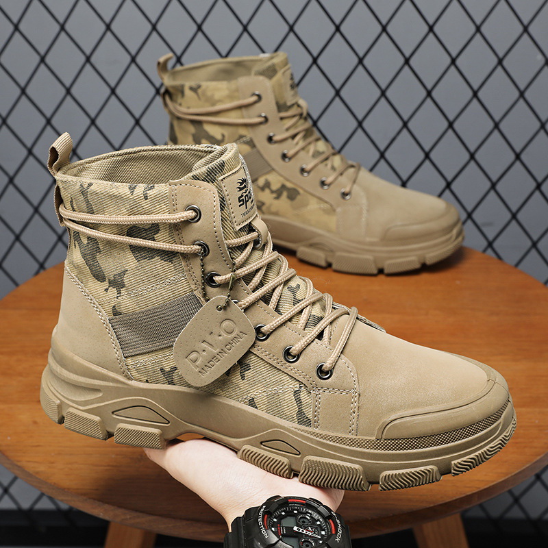 Free Shipping designer boots Men's Work Boots Hiking Martin Boots, British Style Yellow Leather High Top Boots for Spring & Autumn