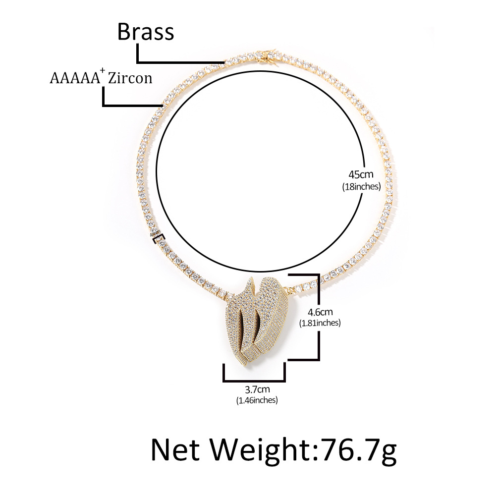 Hip Hop Flying Swallow Pendant Necklace Tennis Chain Choker TopBling 5A Zircons Real Gold Plated Men Women Couples Jewelry