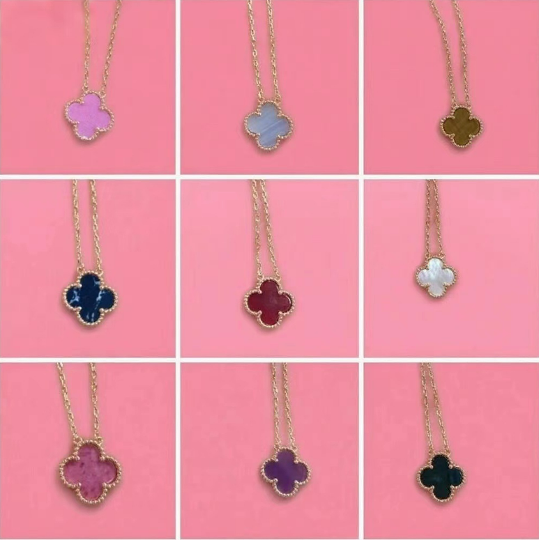 Four-leaf clover flower designer necklace, 18K gold-plated agate pendant, stainless steel, festival gift, luxury jewelry, designer women's necklace