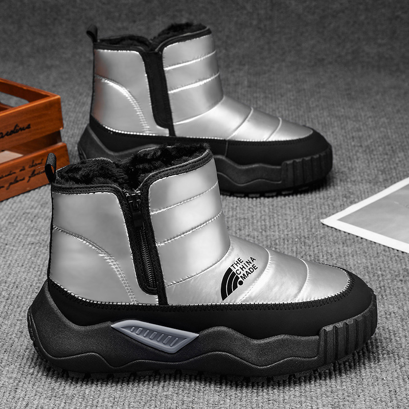 Free Shipping Winter New Design Lined Thickened Warm Snow Boots Mens Casual Boots Fashion Trend High Top Cotton Boots Black Silver Hot Sale Size 39-44