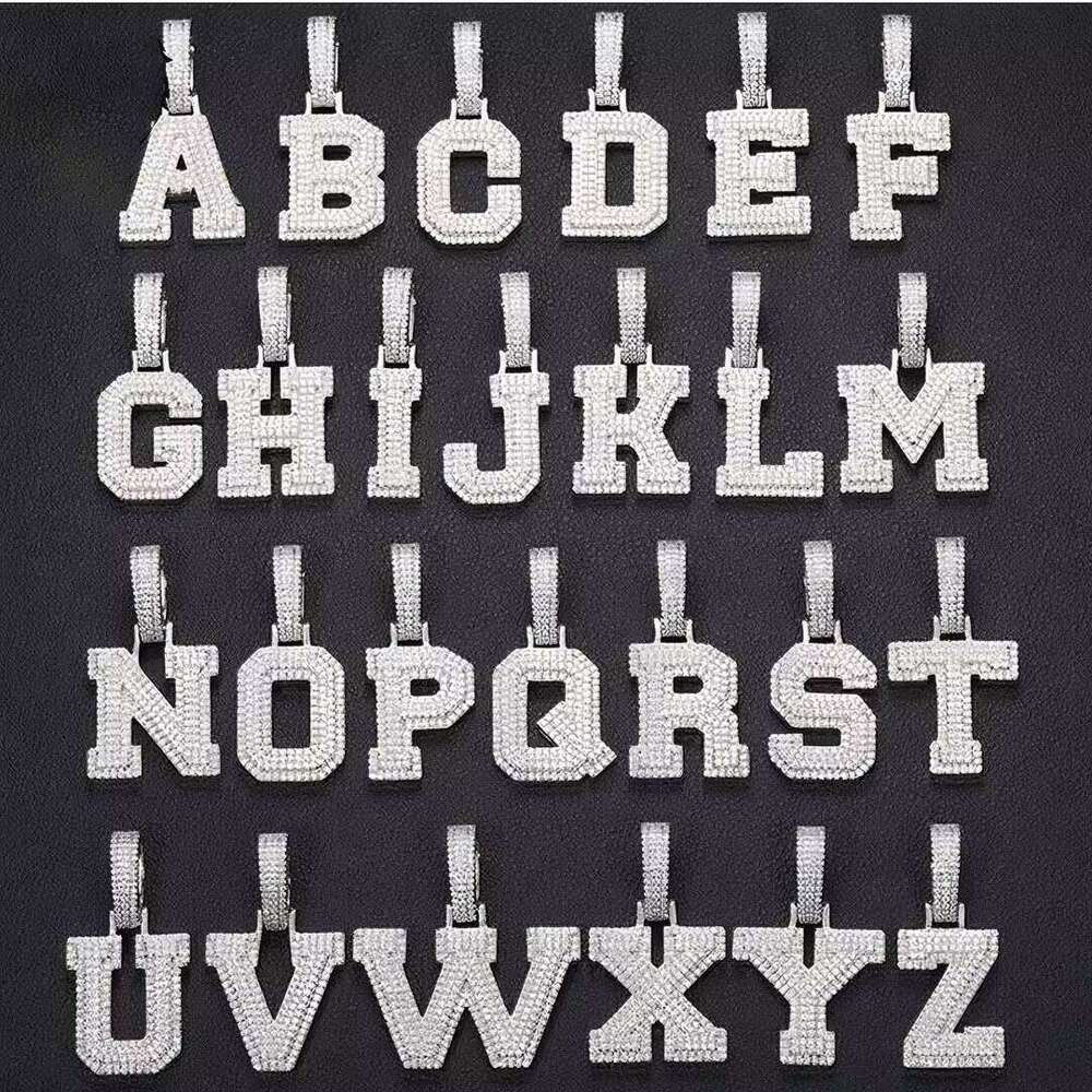 Moissanite Name Pendant Necklace for Men and Women Solid 925 Sterling Silver White Gold Plated A-Z Letter Iced Out Personalized Jewelry