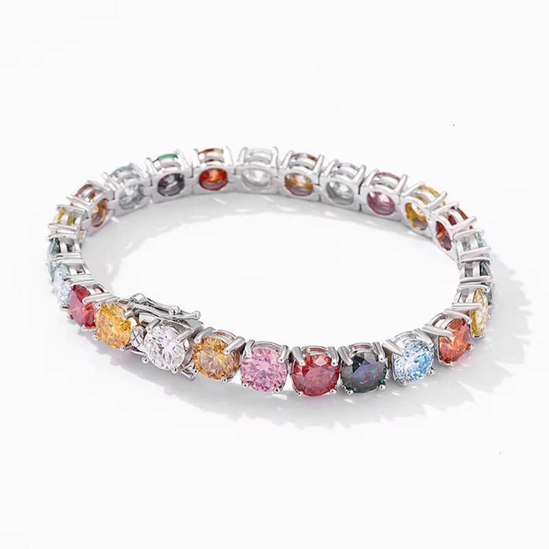 Free Engraved Name 925 Sterling Silver Vvs 3mm 4mm Colorful Moissanite Tennis Bracelets for Men Women Jewelry