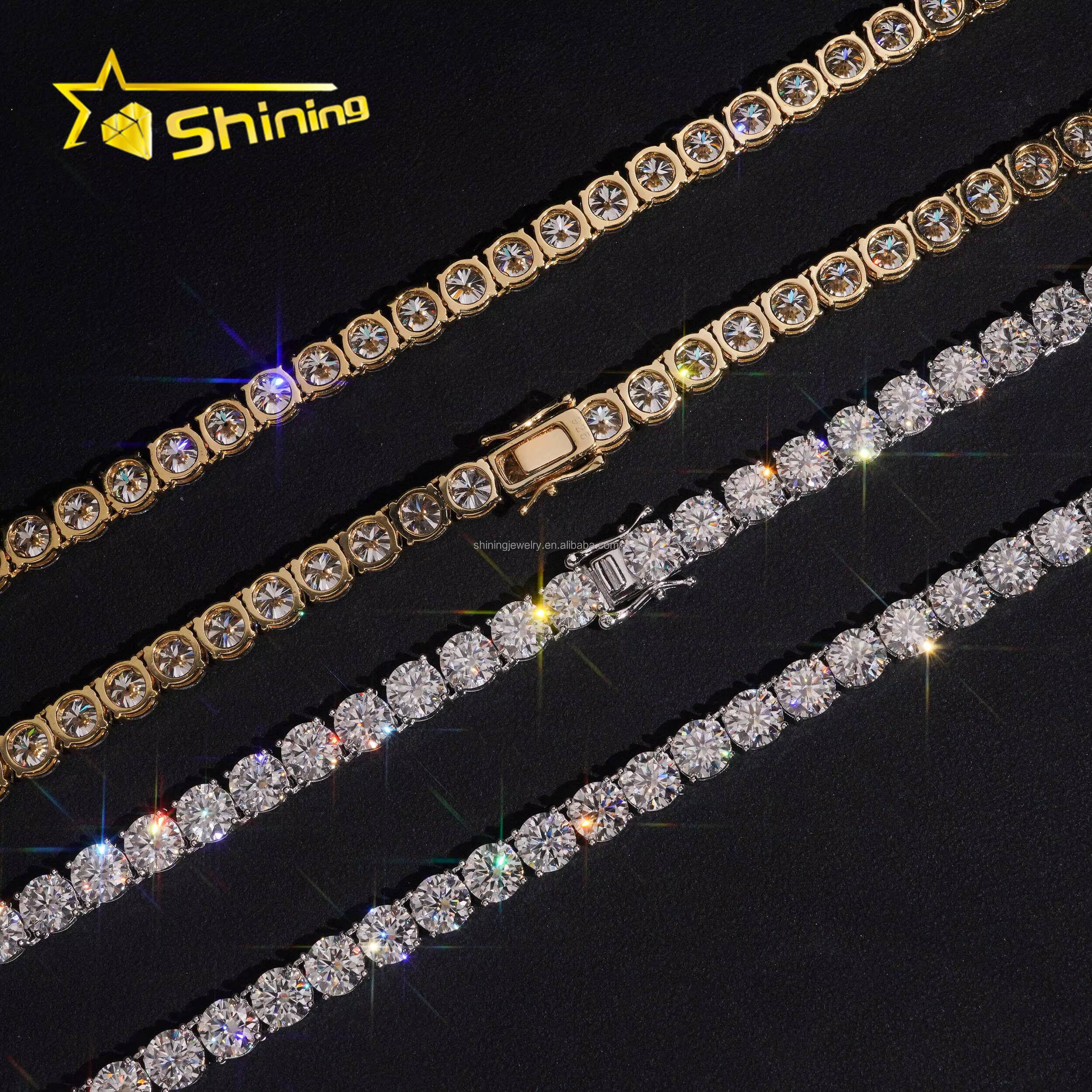 In Stock USA Warehouse 65mm Hip Hop Fashion Jewelry FL Moissanite Tennis Chains S925 Silver Iced Out Tennis Chain Bracelet
