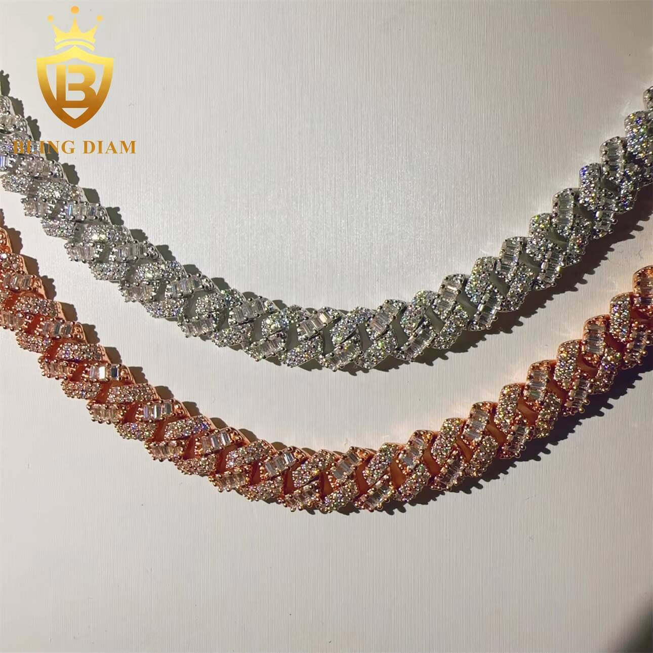 Pass Diamond Tester 8mm VVS Moissanite Diamond Iced Out Hip Hop Sterling Silver 925 Cuban Link Chain Moissanite Necklace