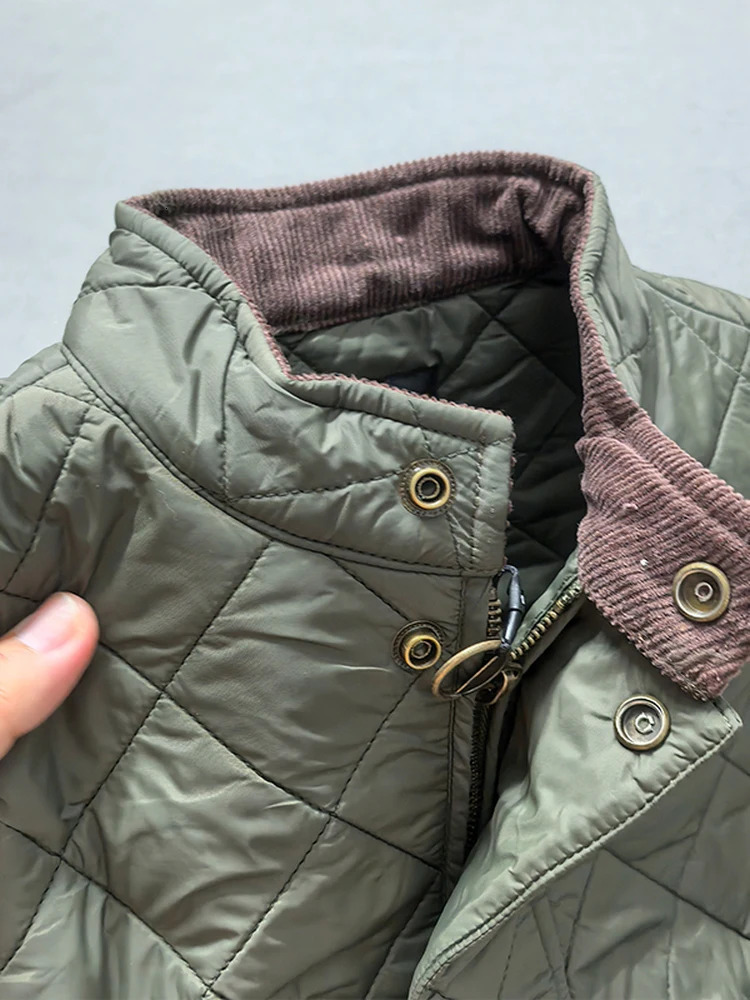 Autumn and Winter American Retro Long Sleeve Dom Quilted Vest Mens Polo Style 100 Polyester Thick Casual Multipocket Coat 251212