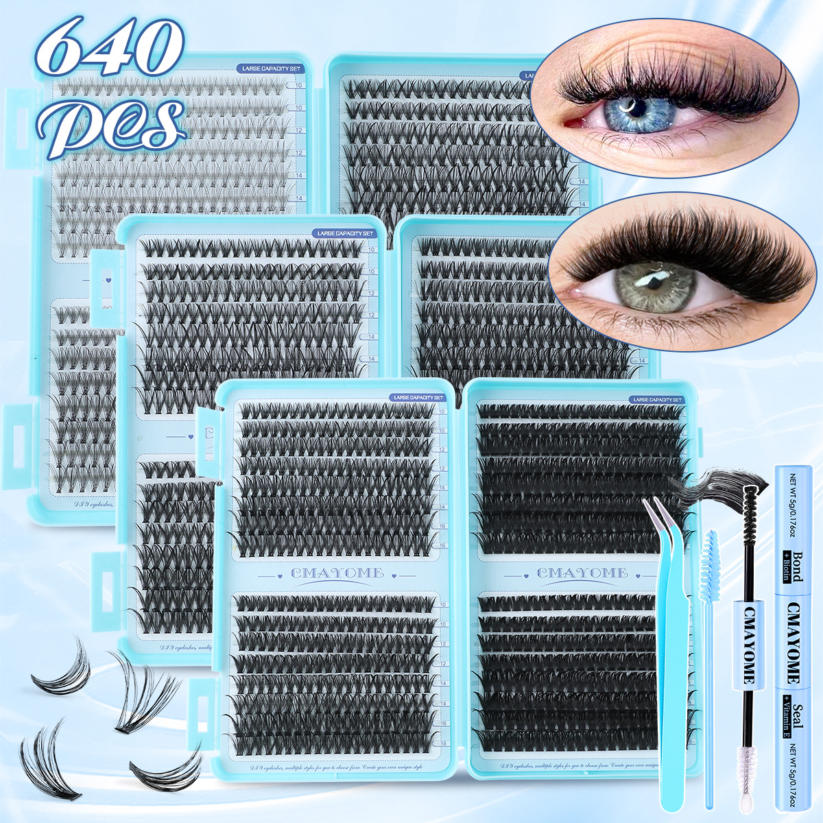 640 Clusters DIY Lashes Kit Thick Fluffy Cluster Segmented Eyelash Extensions D Curled Handmade Reusable DIY Individual Eyelashes Grafted Lashes