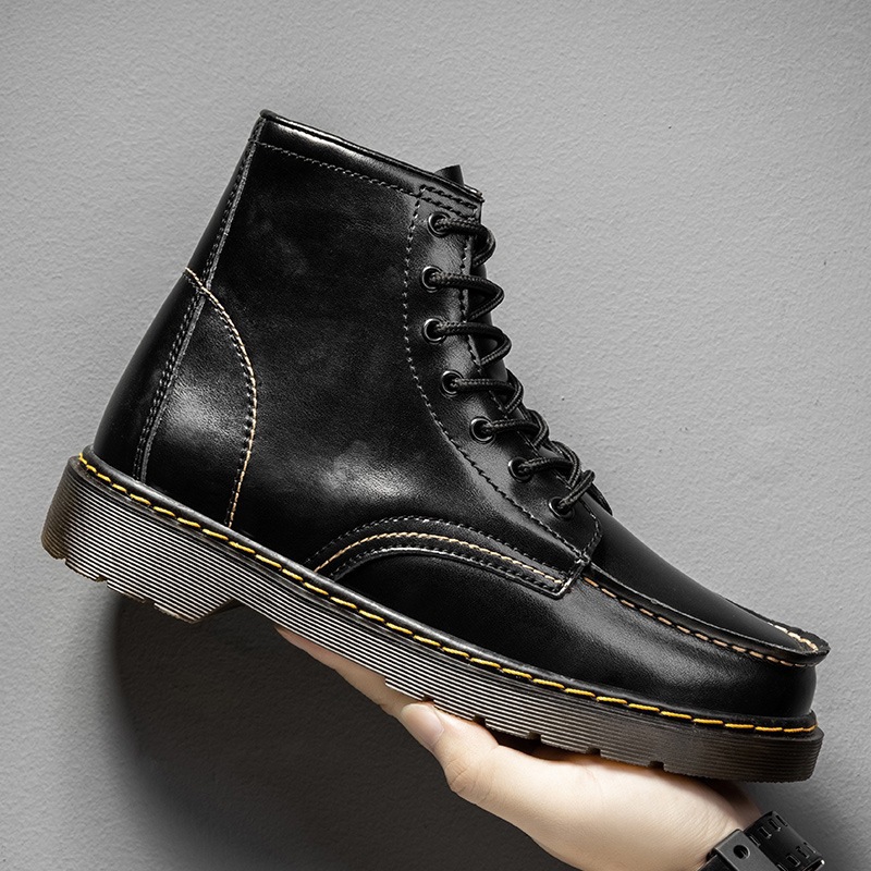 Designer boots 2025 Autumn and Winter New Leather Martin Boots with Velvet Warm and Versatile Casual Fashion Boots for Men black red brown