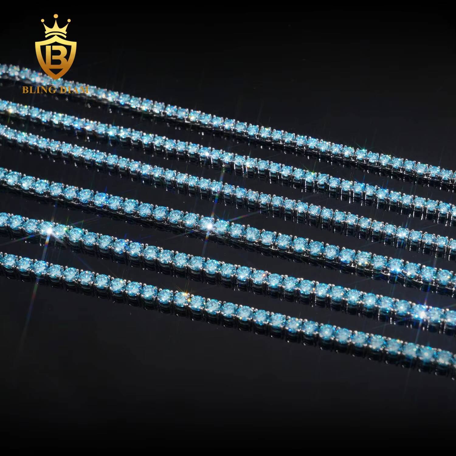 High Quality 925 Sterling Silver Iced Out Hip Hop Jewelry Sea Blue Moissanite 3mm 4mm 5mm Tennis Chain Necklace