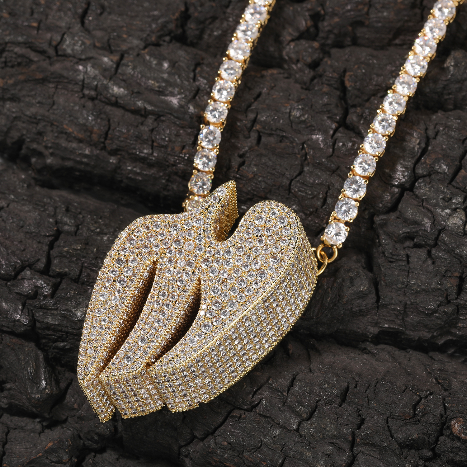 Hip Hop Flying Swallow Pendant Necklace Tennis Chain Choker TopBling 5A Zircons Real Gold Plated Men Women Couples Jewelry