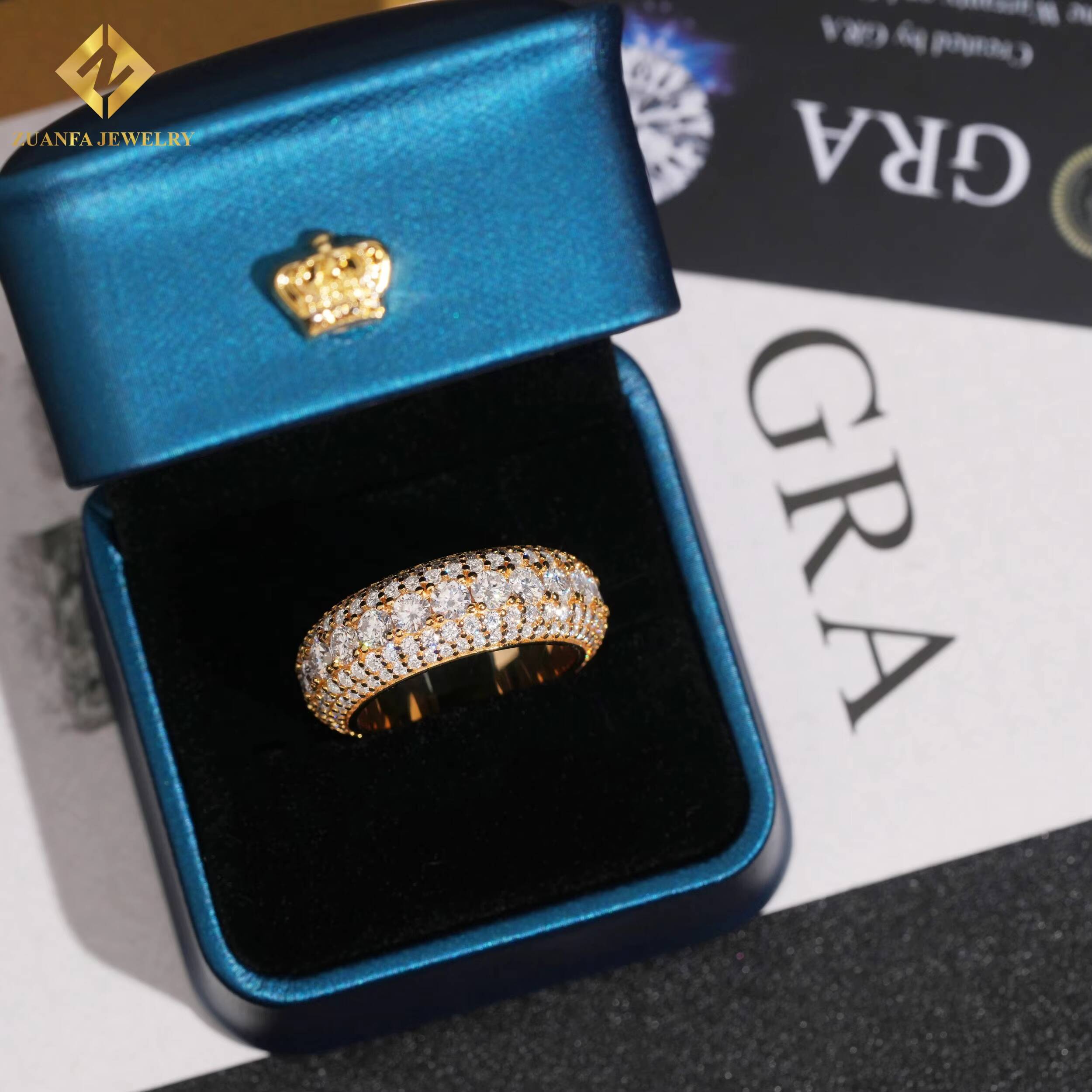 Factory Vvs Moissanite Diamond Ring Round Cut 732ct 925 Silver Hip Hop Jewelry Gold Plated Sparking Rings Pass Diamond Tester