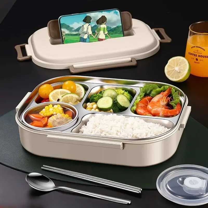 304 Stainless Steel Grid Lunch Box Student Outdoor Portable Insated Lunch Box Large Capacity Sed Insated Lunch Box H251213