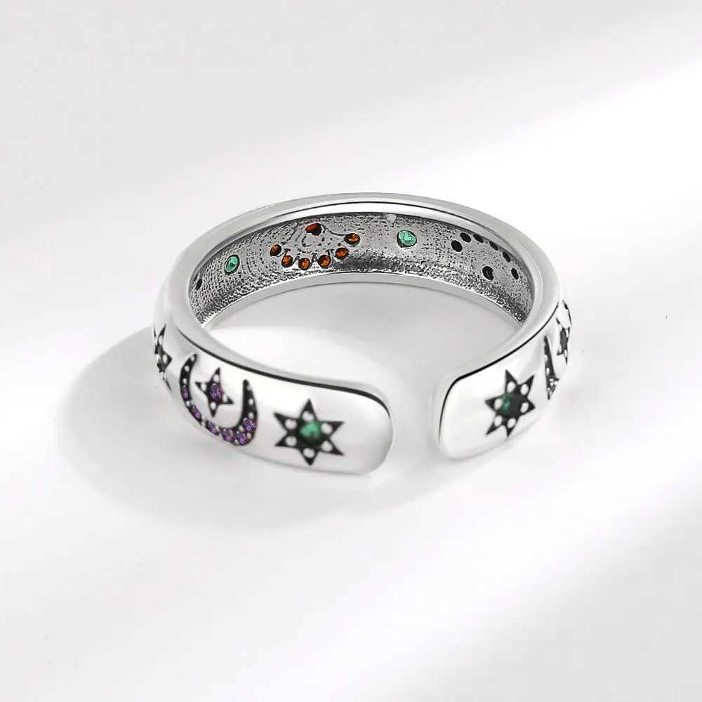 Buyee 925 Sterling Silver Female Ring Finger Moon Star Crtystal Open Ring for Women Fashion Party Fine Jewelry Circle Gift M251215