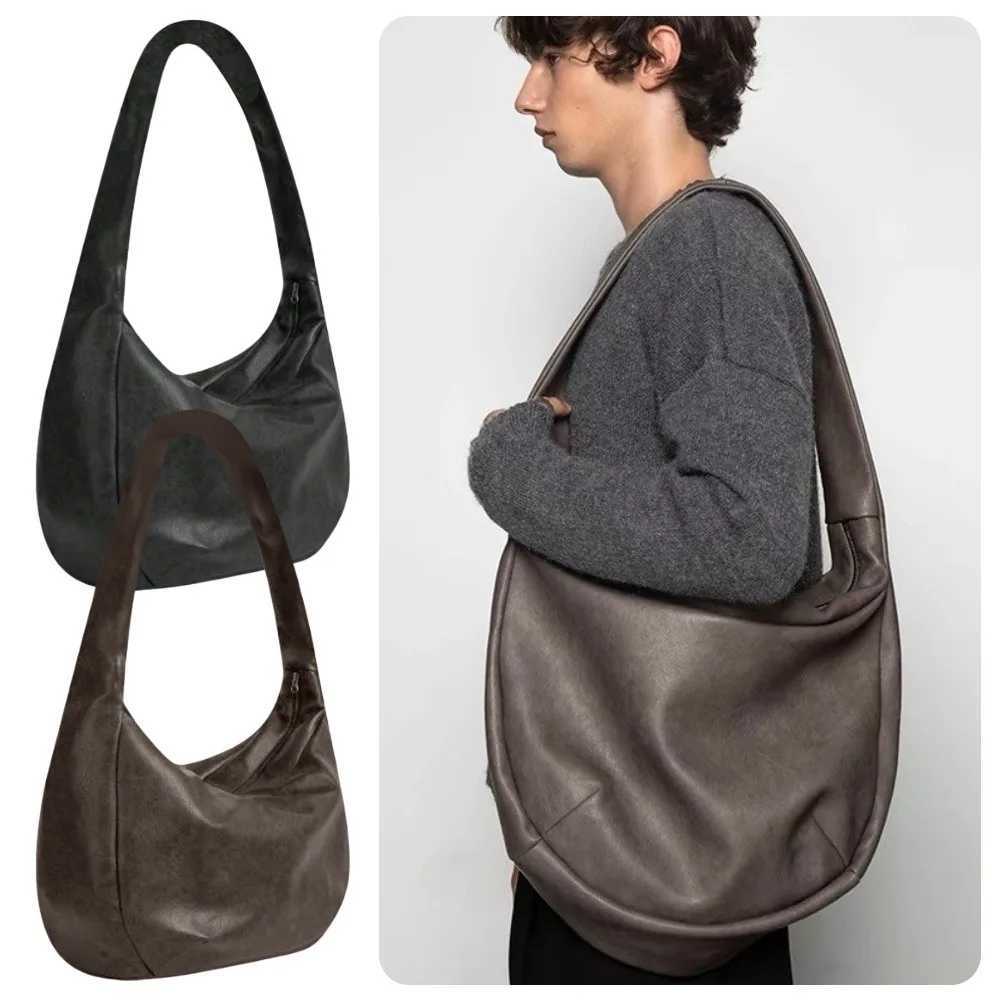 Vintage Style Mens Crossbody Bag Large Capacity Large Size Messenger Bag PU Leather Pleated Tote Bag Daily UseT251215