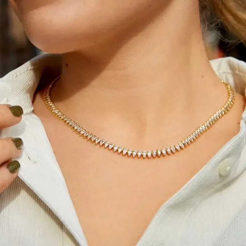 Classic Water Drop Cz Tennis Chains Necklace for Women Pave White A Zirconia Gold Platinum Plated Color Fashion Jewelry 251209 - view 3