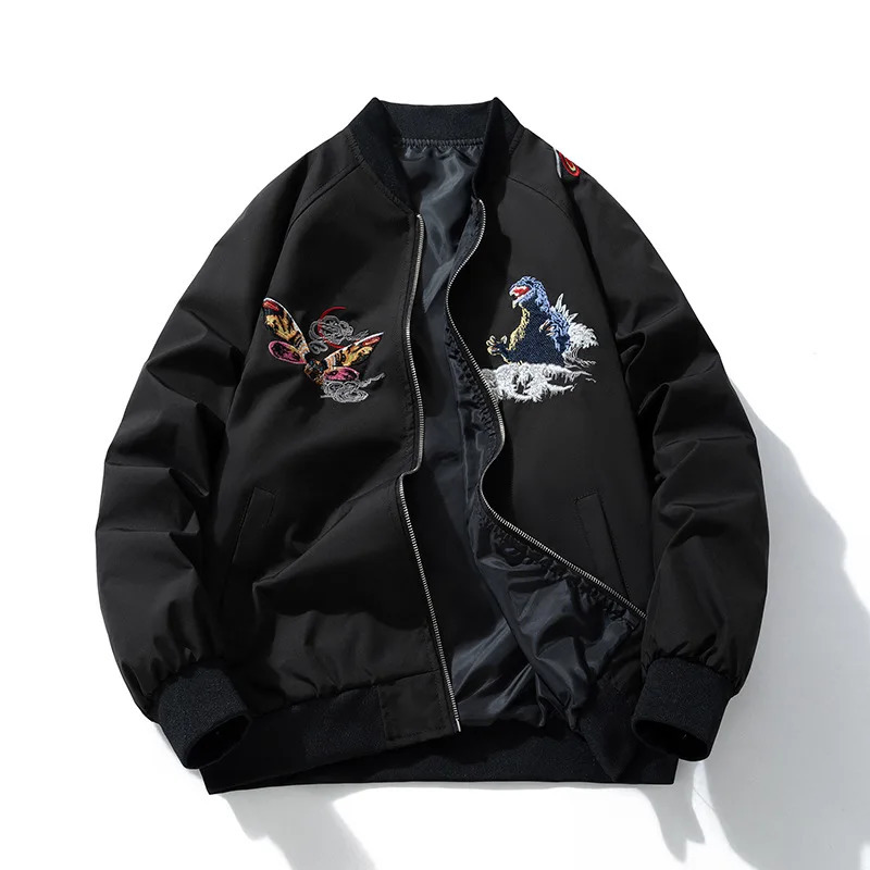 Black Mothra Sukajan Souvenir Jacket Men Boys Vintage Loose AllMatch High Street Coats Letterman Varsity Award Jackets 251212